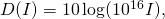 D(I)=10\log(10^{16}I),
